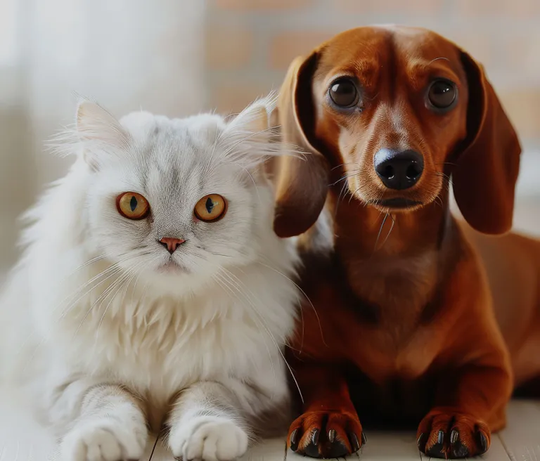 cat and dog being friends together